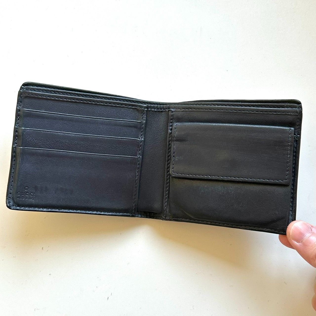 グッチ 本物 GUCCI 二つ折り財布 マイクログッチシマ ネイビー グッチ