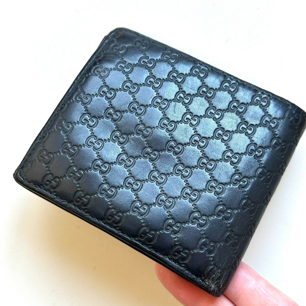 グッチ 本物 GUCCI 二つ折り財布 マイクログッチシマ ネイビー グッチ