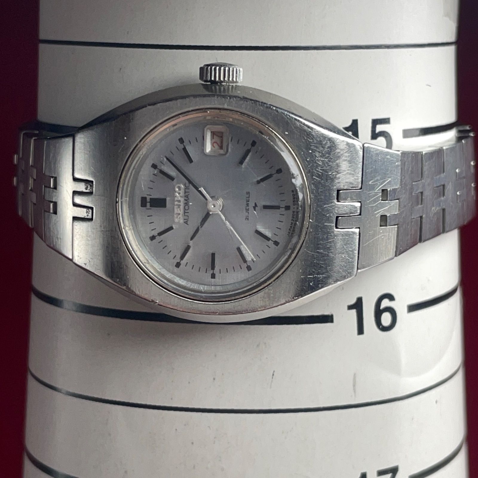  70 s SEIKO AUTOMATIC アイスシルバー絹目文字盤 SSブレス ヴィンテージ アンティーク 稼働品 セイコー 自動巻き カレンダー 腕時計 自動巻き時計 腕時計(アナログ)