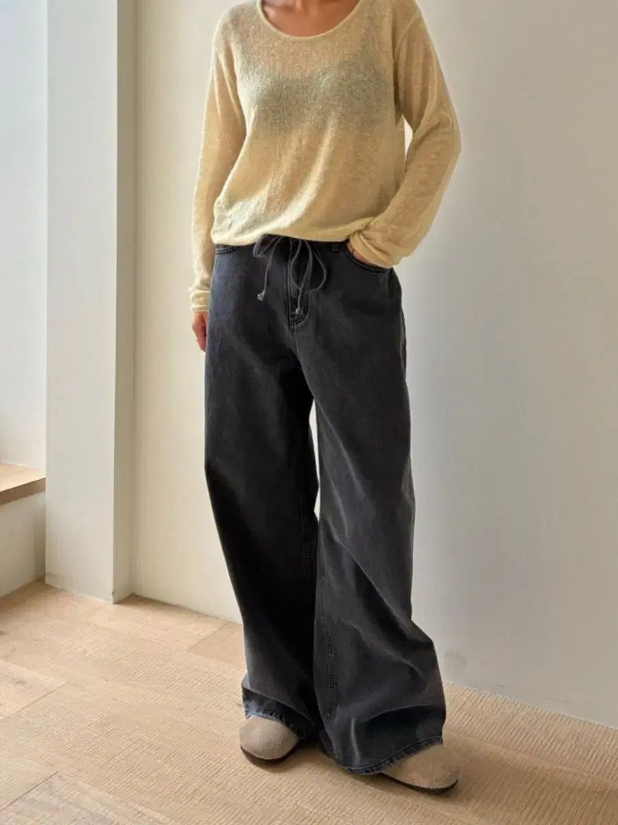 ロマンティックサイズ ストラップ ワイド デニム ウォッシュ