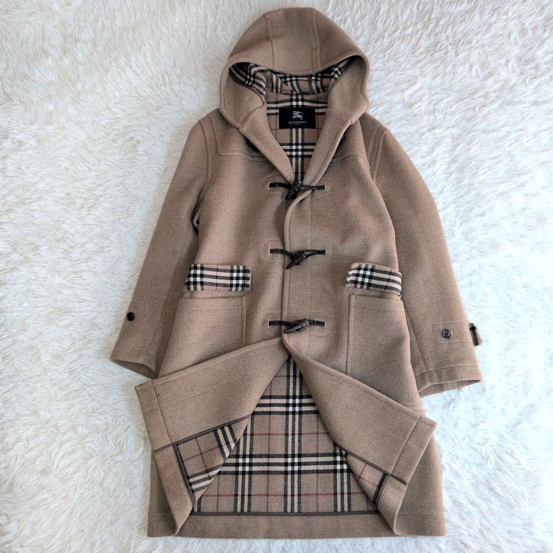 人気 BURBERRY LONDON バーバリーロンドン カシミヤ混ダッフルコート ノバチェック フーディ M ロング 三陽商会 ヴィンテージ キャメル