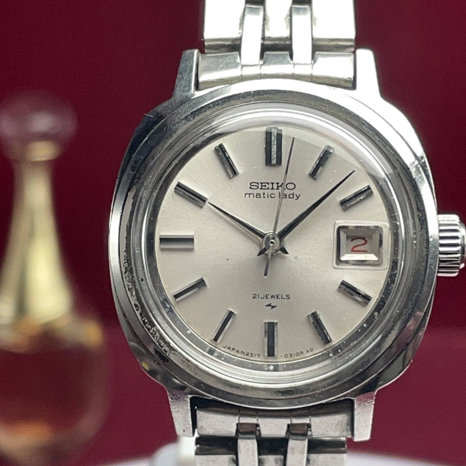 SEIKO matic lady 自動巻 21石 SSブレス 風防 交換済 アンティーク ヴィンテージ セイコー 稼働品 シルバー文字盤