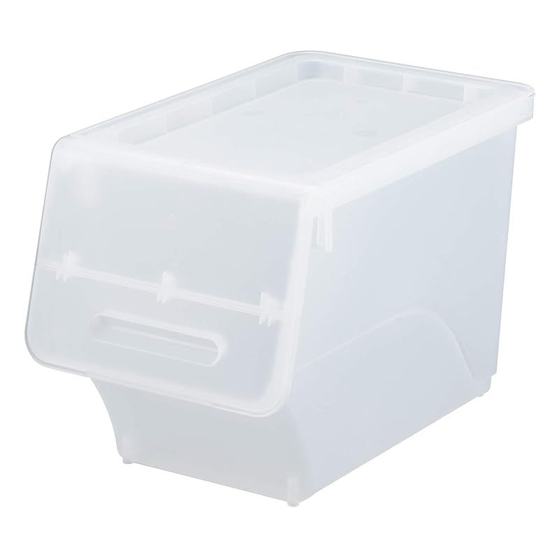 サンカ フロック 重ねて使える蓋付き衣装ケース スリム クリア 大容量収納 引き出さずに使える前面開閉式 カパっとひらく固定できるフタ キャスター取り付け 衣類 収納ボックス 幅28.5×奥行46×高さ31 cm froq Nfr-S 3