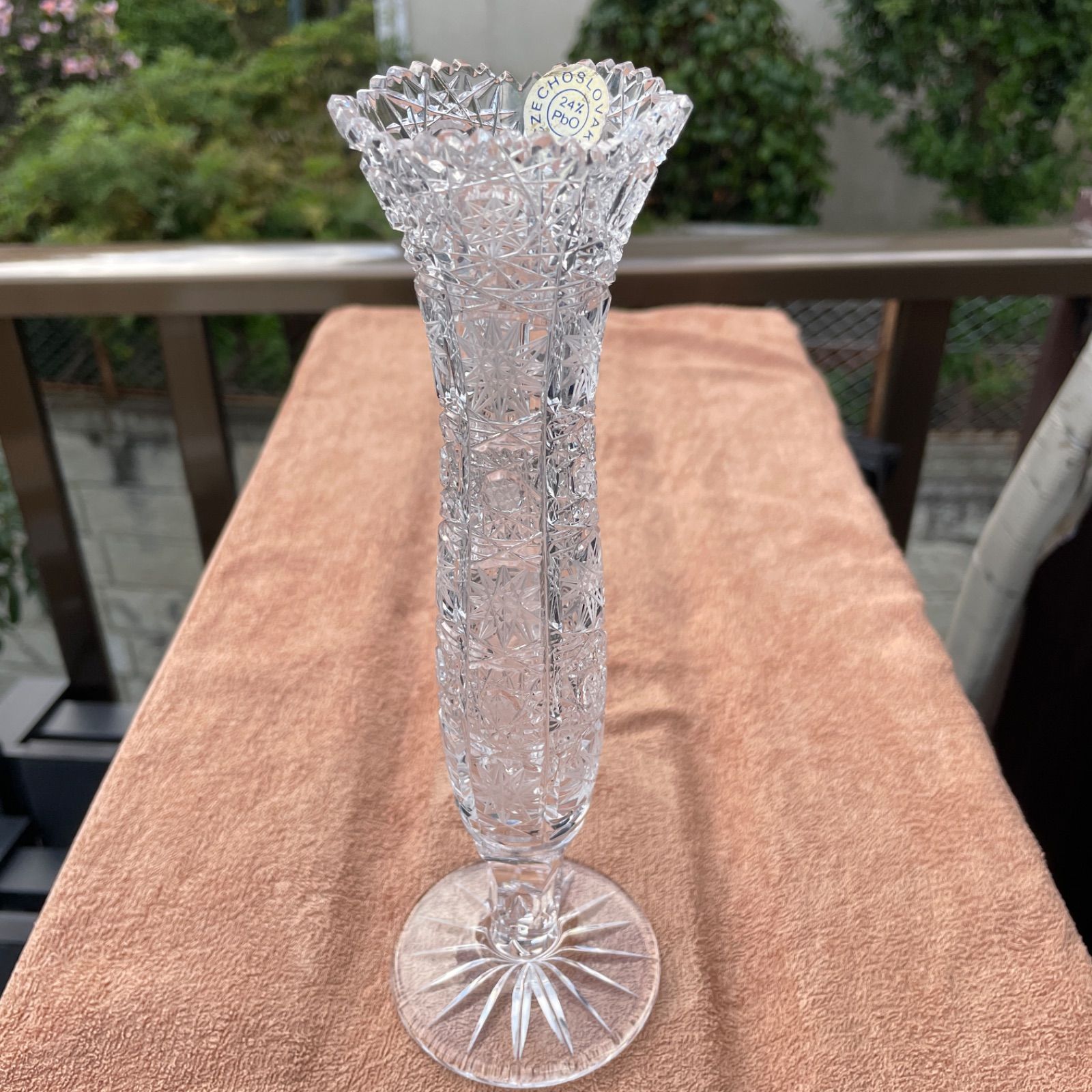 未使用 クリスタル製  花瓶 Czechoslovakia カットクリスタル花瓶 約25cm - メルカリ