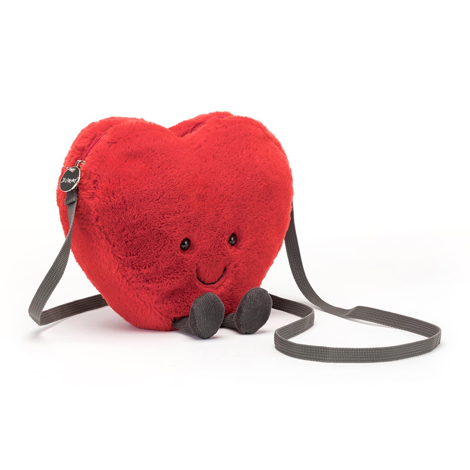  Jellycat Amuseables ハートぬいぐるみバッグ、7インチ - クロスボディとショルダーパース - 楽しくユニークなハンドバッグ ぬいぐるみ