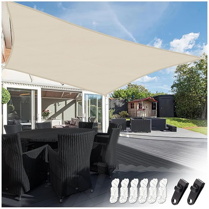 gomura 日除け シェード 屋外 300×400cm サンシェード ベランダ 庭 高密度420Dポリエステル 水洗い 紫外線 98 カット 防水 デッキ プール 窓ペ 天台 廊下 反射ロープ1.5m×6 テントクリップ×2 カーキ 3×4m