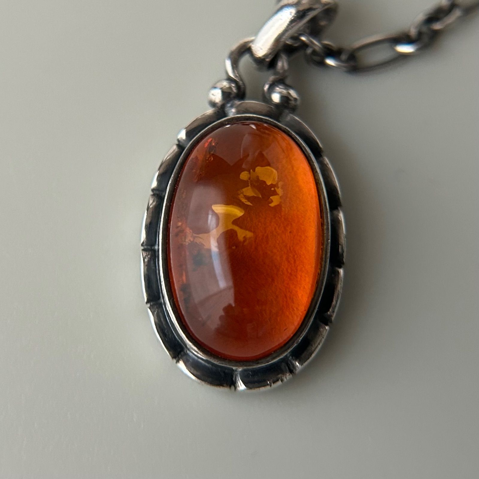 使用感大】 ジョージジェンセン 2001 ネックレス ペンダント 琥珀