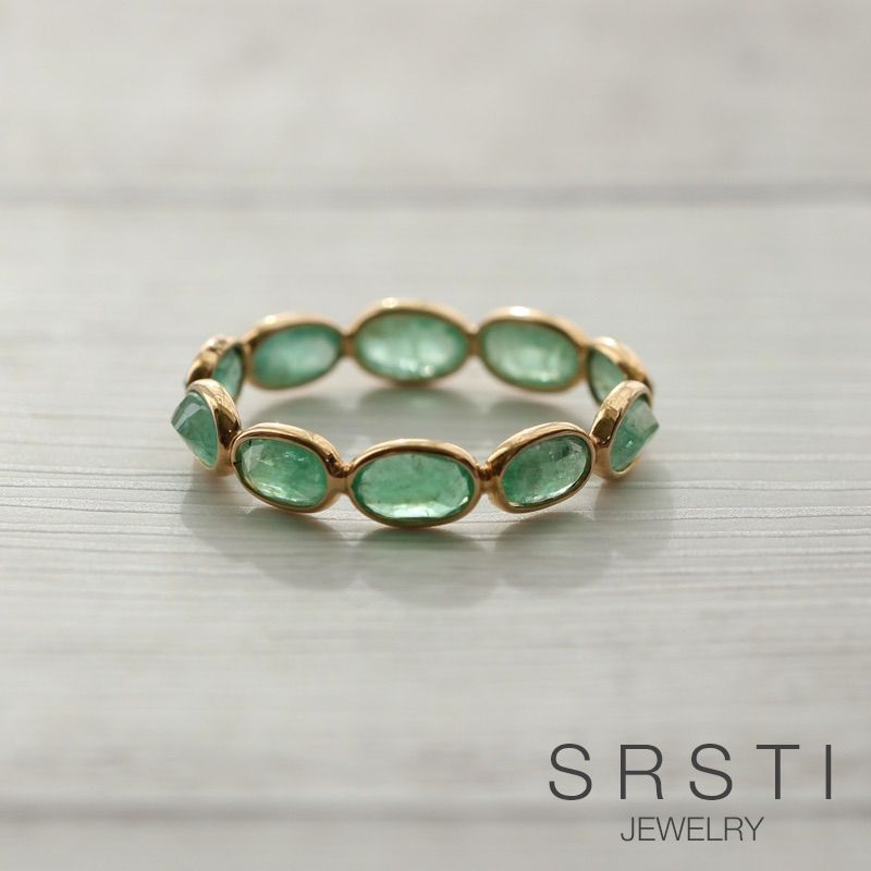  OrederMade エメラルドK 14 YGエタニティリング 指輪 リング アクセサリー