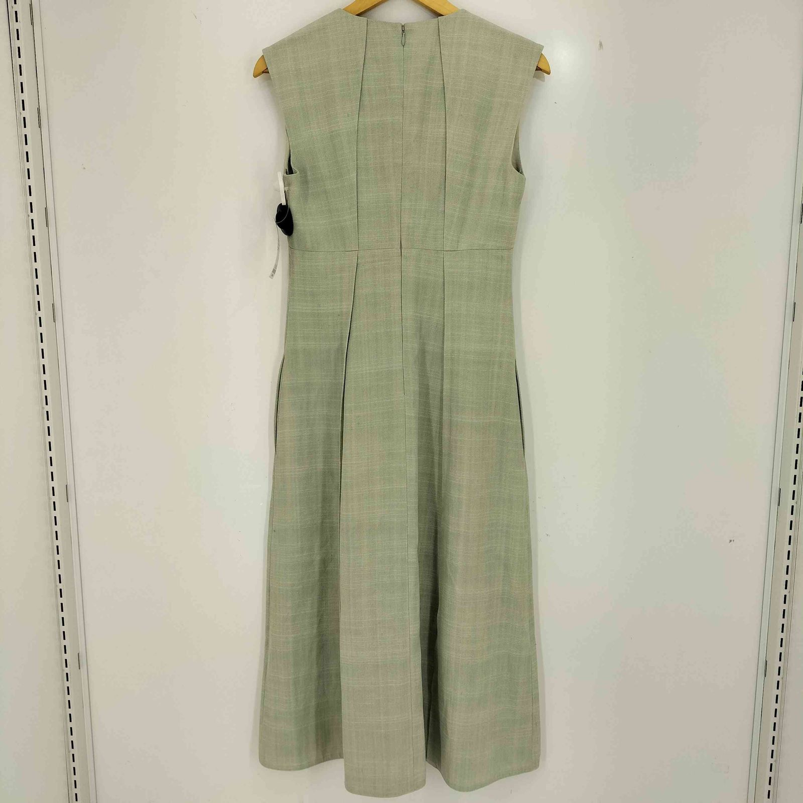 ジルサンダー JIL SANDER シルク リネン混 ノースリーブ チェック Vネック レーヨン ネップ ワンピース レディース 32