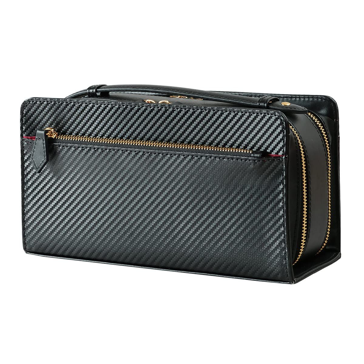 マージ×ディアブロ セカンドバッグ メンズ カーボン レザー 大容量 ボックス型 ダブルファスナー クラッチバッグ MGD-2547