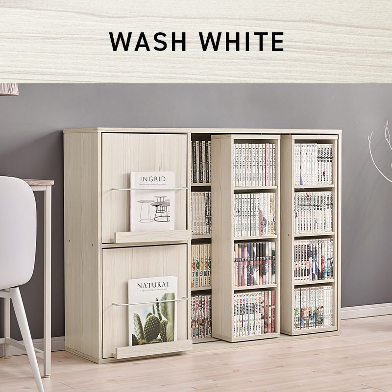 スライド棚付き コミックラック 幅120cm 大容量 本棚 扉収納付き 可動