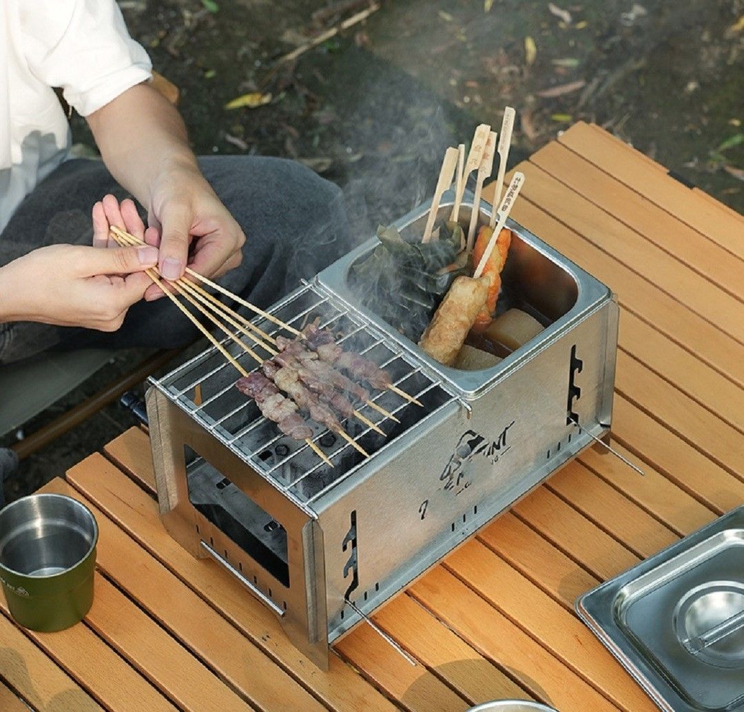 超高品質バーベキューコンロ おでん鍋卓上BBQ組立式ステンレス製炭グリルポータブルキャップ アウトドア 3kg 収納付き 19.5×32.5×18.4m