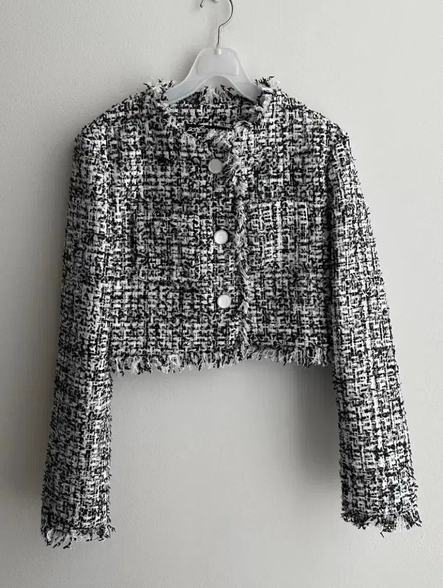 ランニングハイ フリンジ ポイント ツイード クロップド ジャケット s