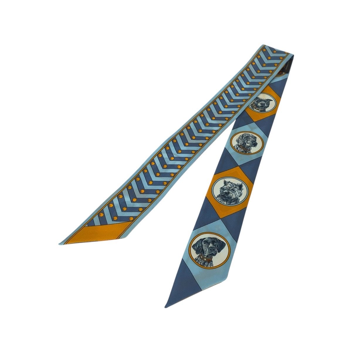 HERMES エルメス コリエ エ シアン ツイリー ブルー オレンジ シルク スカーフ リボンスカーフ レディース 506115