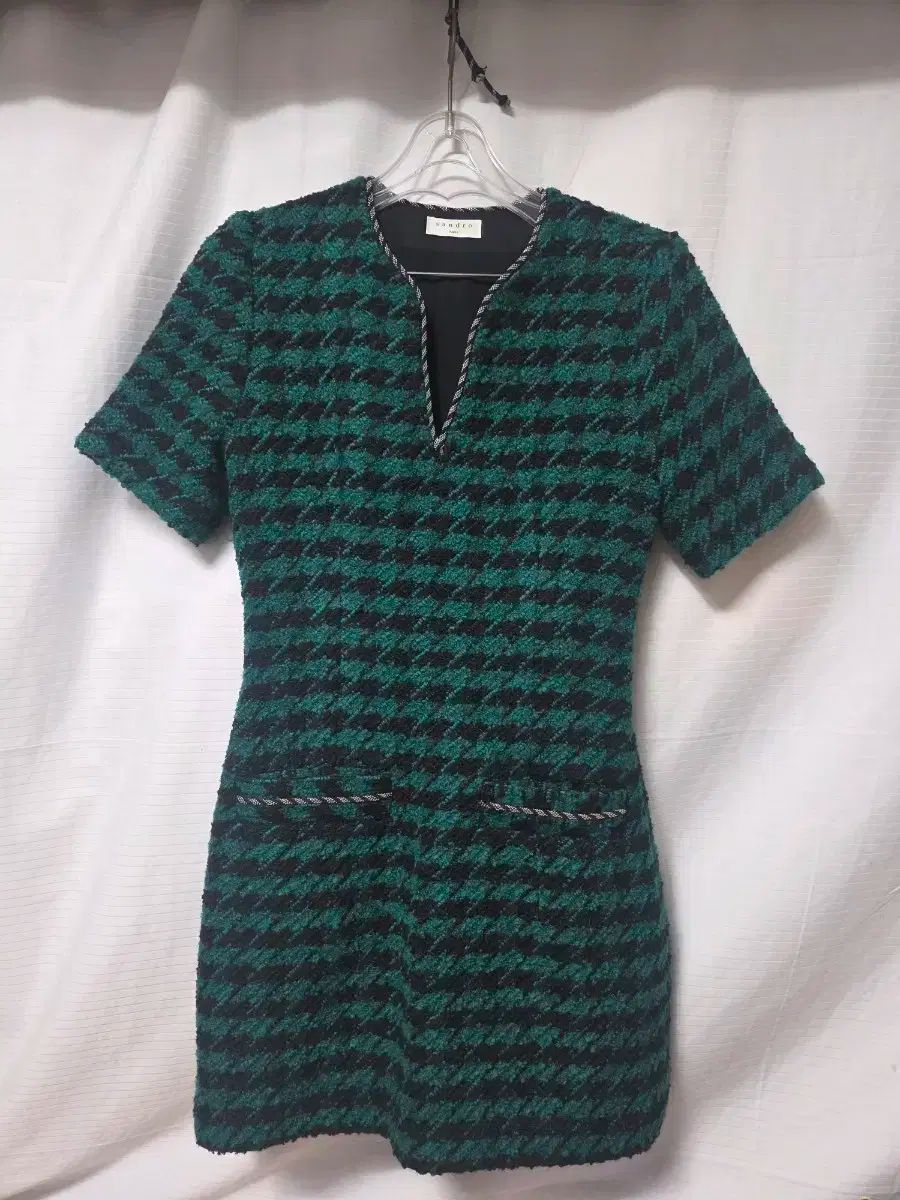 サンドロ グリーン ブラック ハウンドトゥース 半袖 ONE PIECE Sサイズ