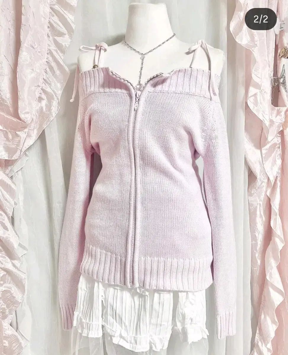 ユジンヴィンテージ ピンク オフショルダー ジップアップ