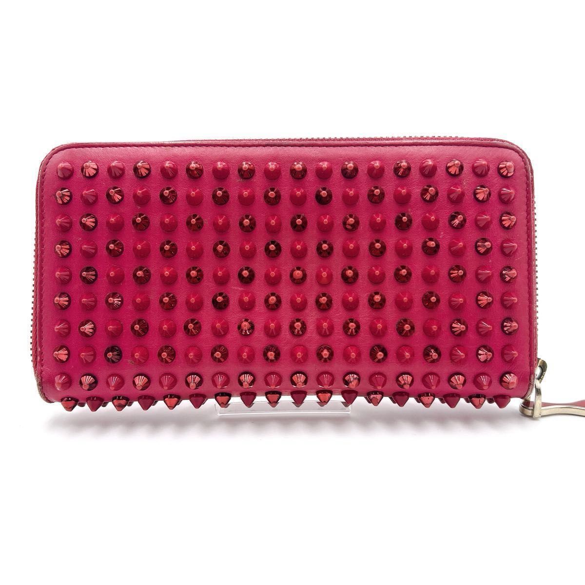 Christian Louboutin クリスチャンルブタン ラウンドファスナー スタッズ パネトーネ 長財布 ピンク レザー