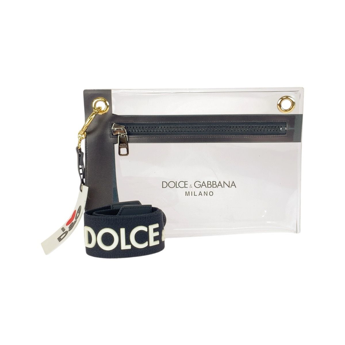 DOLCE-GABBANA ドルチェアンドガッバーナ クリア ブラック ゴールド金具 PVC ショルダーバッグ クラッチバッグ レディース 506054