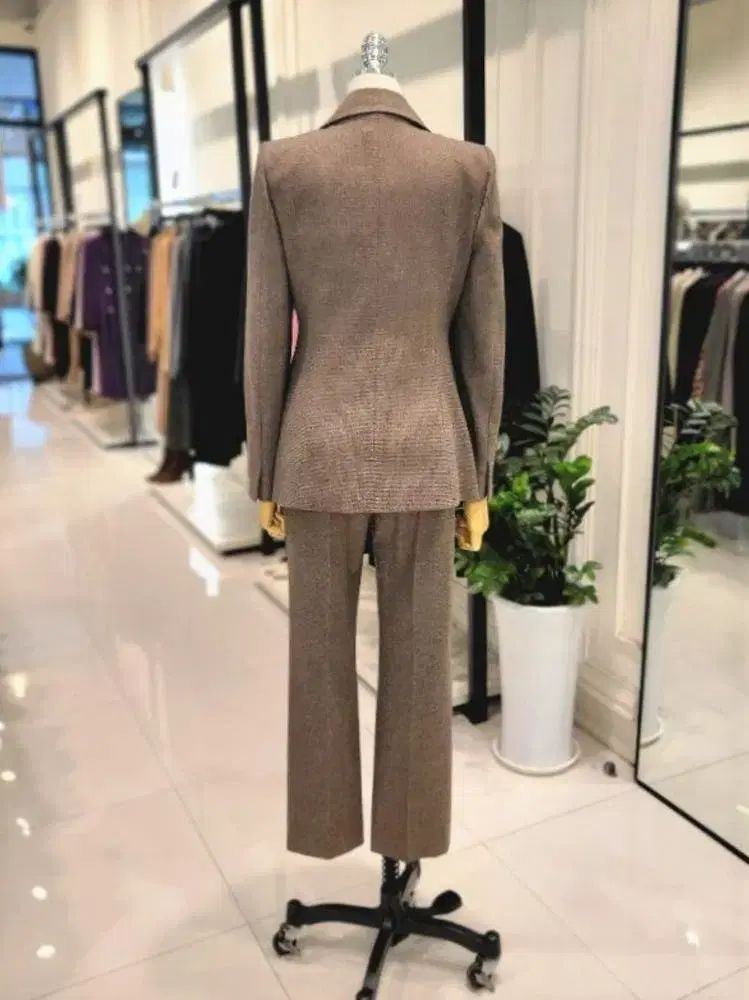 LYNN 린 メランジベージュ CHECK ダブルボタン ジャケット ズボン スーツ セットアップ