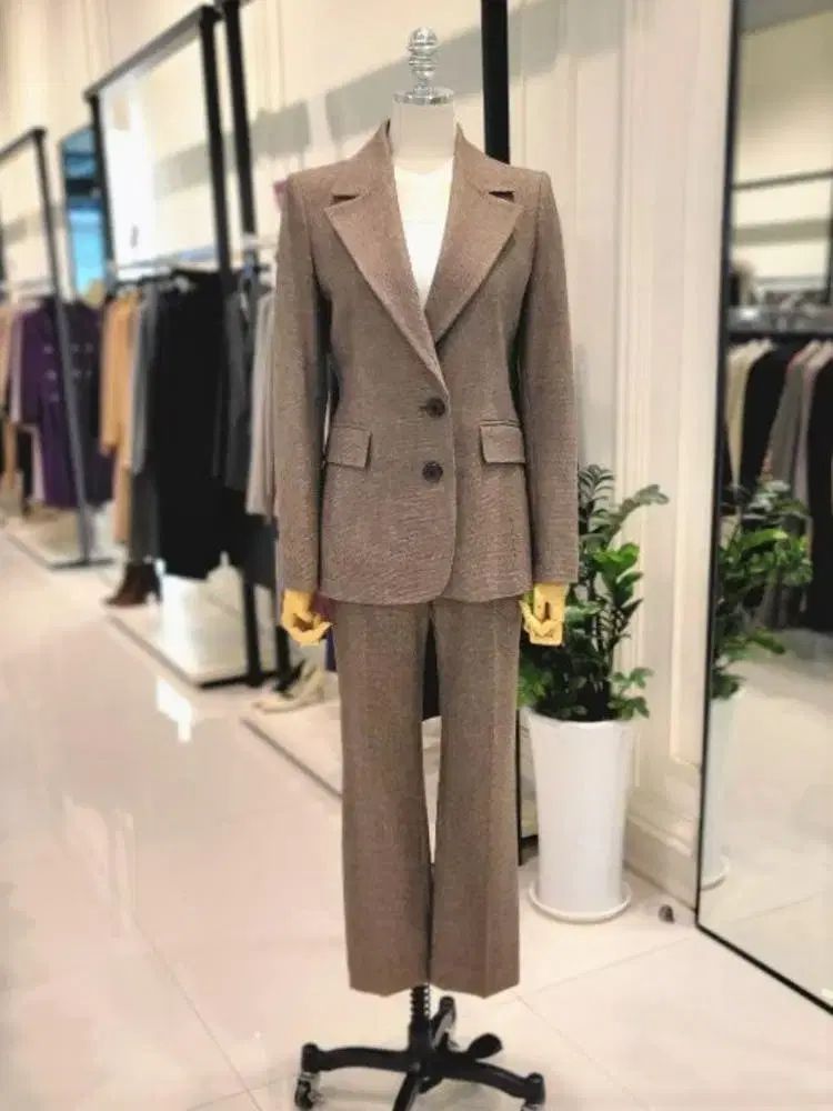 LYNN 린 メランジベージュ CHECK ダブルボタン ジャケット ズボン スーツ セットアップ