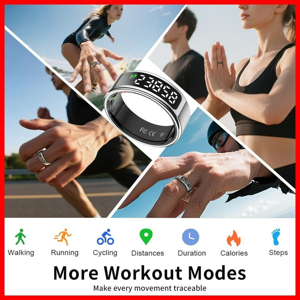 Android 5.1 - iOS 8.0対応 5気圧防水 5～7日間のバッテリー寿命 ユニセックス ワイヤレス充電 スマートディスプレイ シルバー フィットネスリング 睡眠トラッキング 12 スマートリング