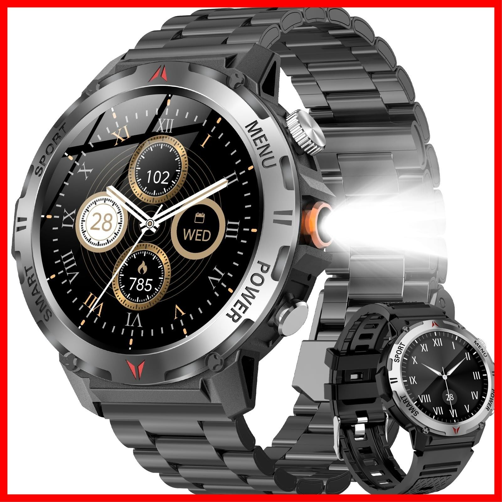 スマートウォッチ 2025改良最 付属ベルト2本 Bluetooth通話 LINE メッセージ通知 100 運動モード アプリのGPS連動 防塵防水 懐中電灯付き スポーツウォッチ 長持ちバッテリー DIY文字盤 腕時計 歩数計 遠隔撮影 音楽制御 腕