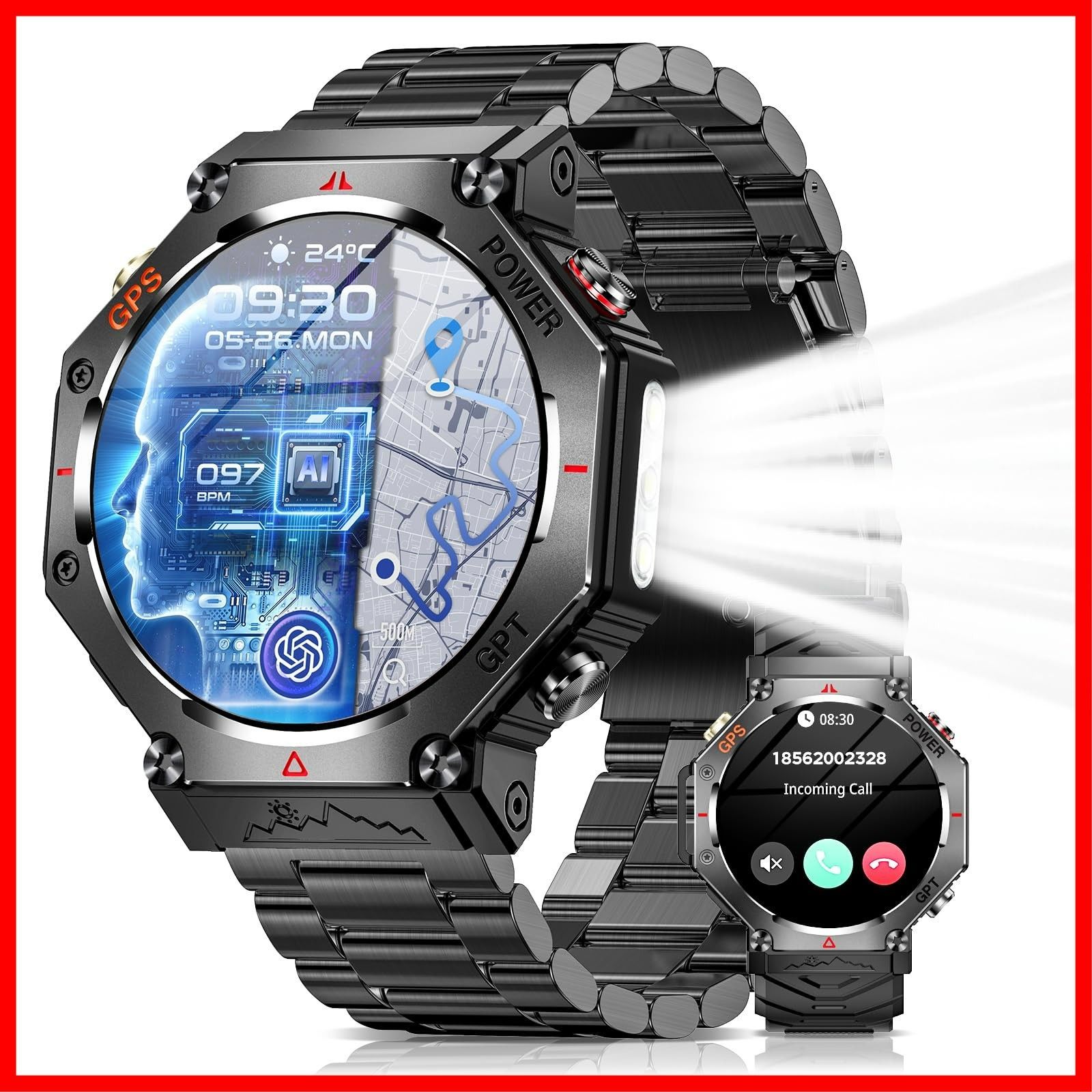 IP 68防塵防水 100 運動モード GPS運動記録 着信 LINEなどアプリ通知 歩数計 長持ちバッテリー 300 文字盤DIY AIウォッチフェイス Bluetooth通話 腕時計 音楽制御 遠隔撮影 GPS内蔵 CHATGPT付き 腕上げ点灯 アラーム