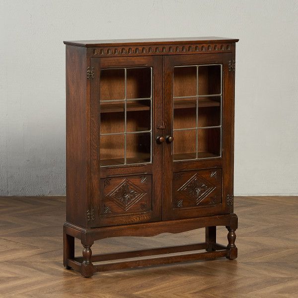 英国 クラシック ブックケース IZ 95397 c オーク 木製 ガラス キャビネット 飾り棚 本棚 書棚