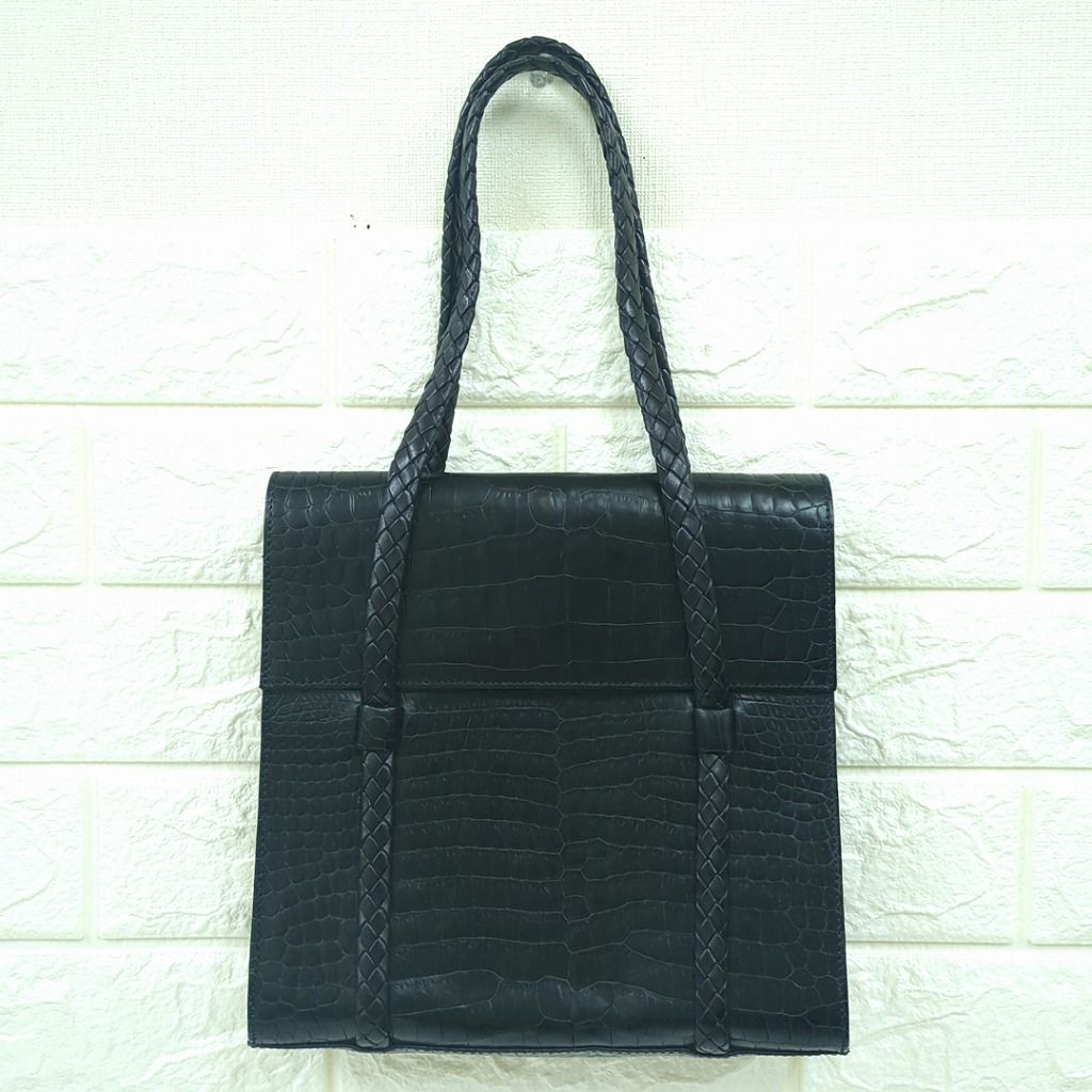 BALLY バリー ハンドバッグ クロコ型押し レザー ブラック イタリア製