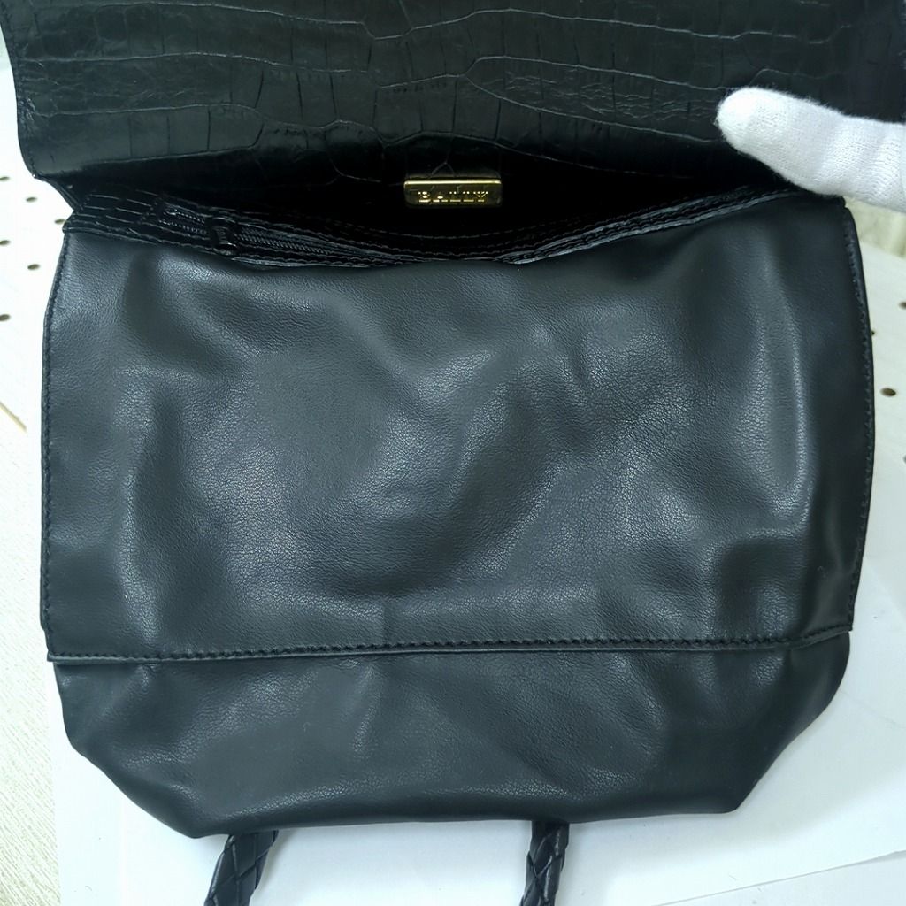 豊富な品揃え、送料無料！ BALLY バリー ハンドバッグ クロコ型押し レザー ブラック イタリア製 一定金額以上で配達無料！