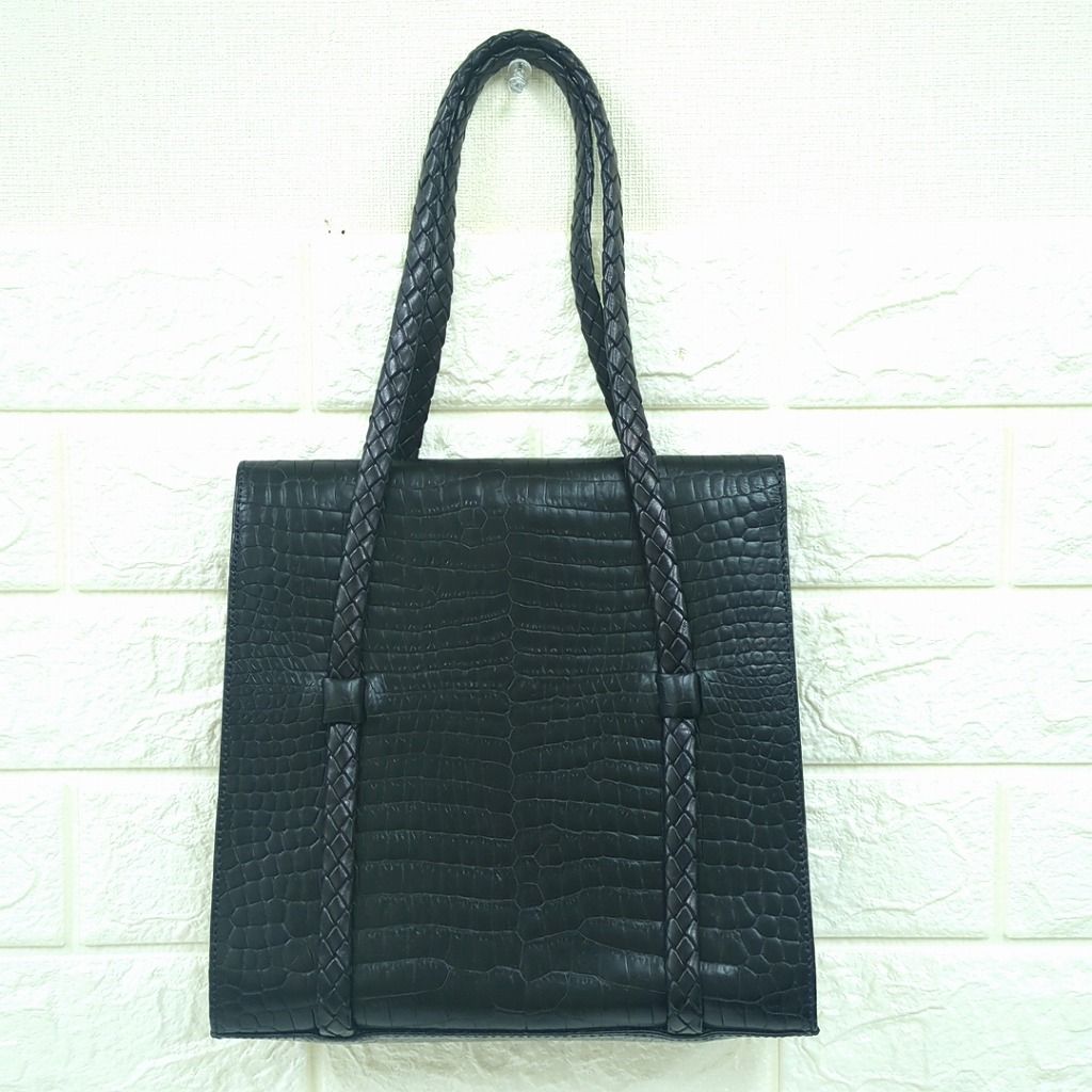 BALLY バリー ハンドバッグ クロコ型押し レザー ブラック イタリア製