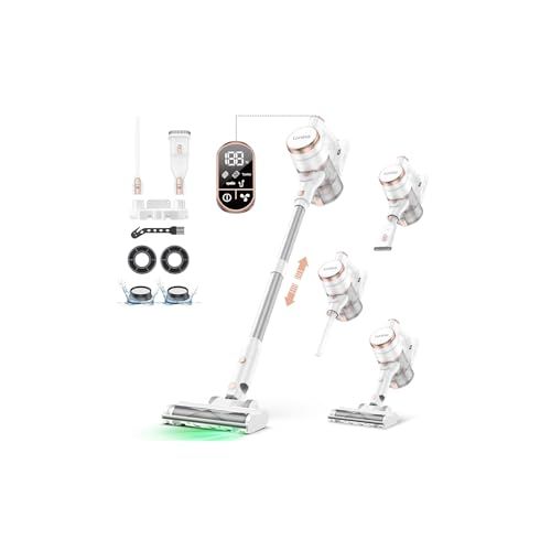 掃除機 コードレス 新登場 70 Kpa超強力吸引 グリーンLEDライト 革新的自立式 業界初片手UIデザイン デュアルブラシレスモーター 65分連続稼働 LUNINO コードレス掃除機 軽量 サイクロン掃除機 絡まないV字型ヘッド 一人暮らし 伸縮パイプp