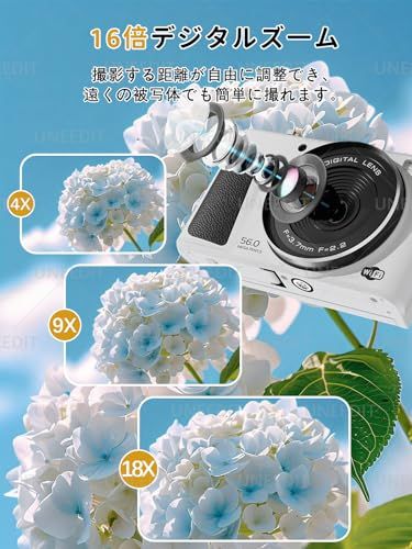  デジカメ スマホWIFI転送 5600万画素 1080 P録画 デジタルカメラ 16 X 2 8インチ 180°回転 64 G SDカード付き コンパクト 日本語説明書付き 自撮り 修学旅行 Vlog プレゼントに最適 ホワイトp その他 デジタルカメラ