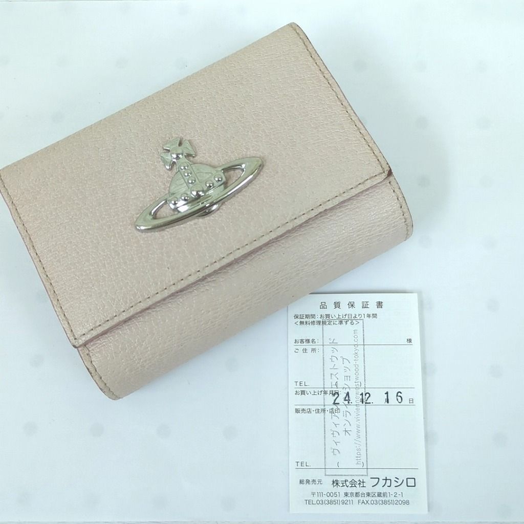ファッション好き Vivienne Westwood ヴィヴィアンウエストウッド 三つ折財布 ピンク レザー牛革