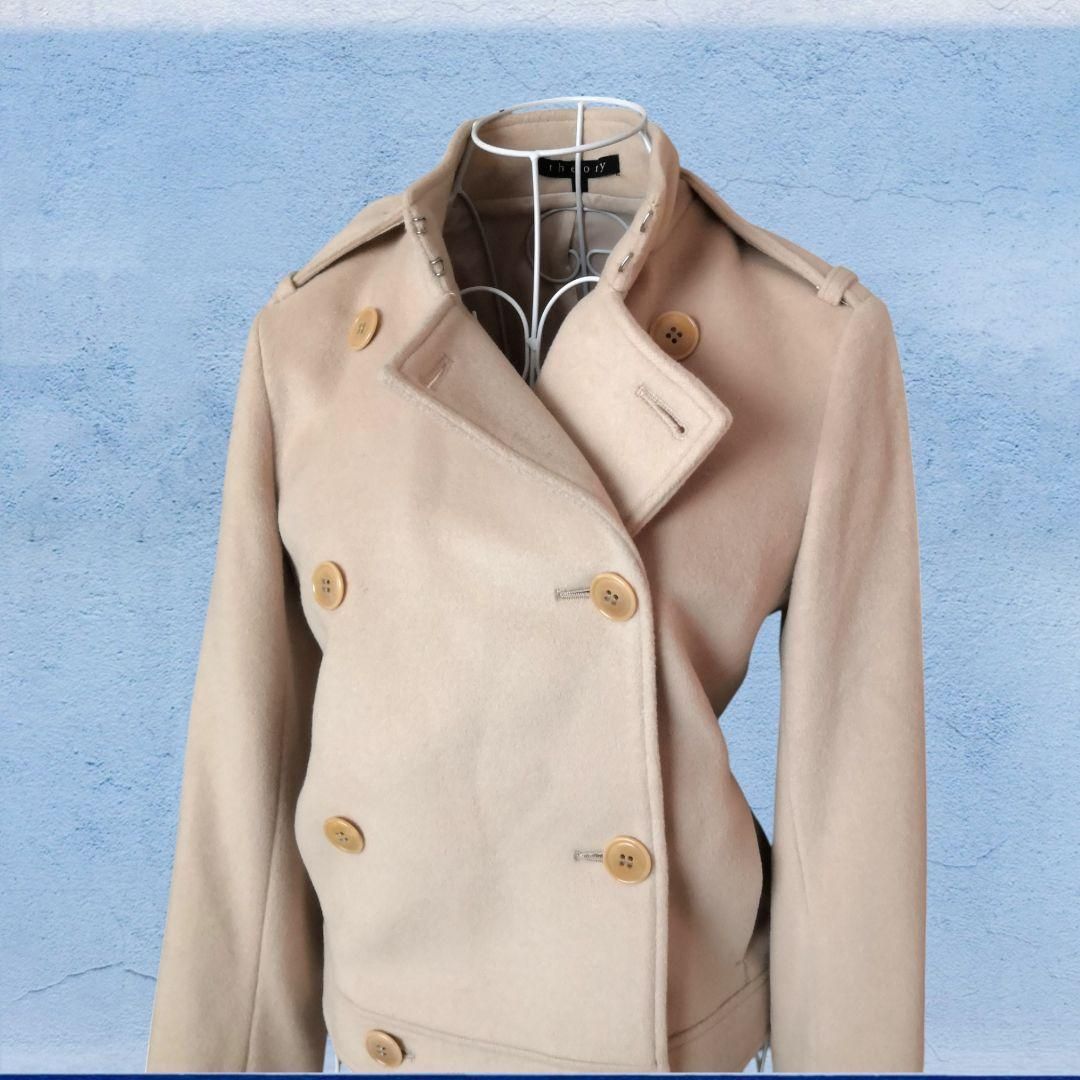 セオリー　ピーコート　ウール　アンゴラ　カシミヤ　ベージュ　4 theory セオリー ショート丈コート カシミヤ アンゴラ混ベージュ