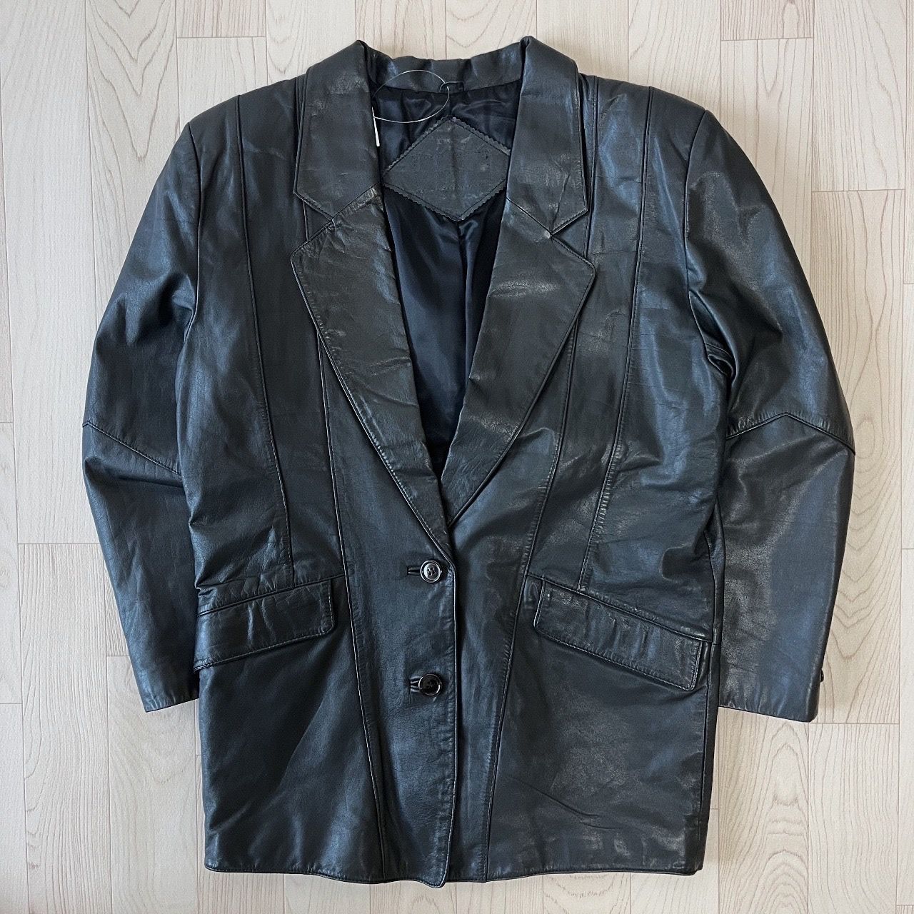 ブラック 黒 本革 ブレーザー ジャケット 革ジャン コート