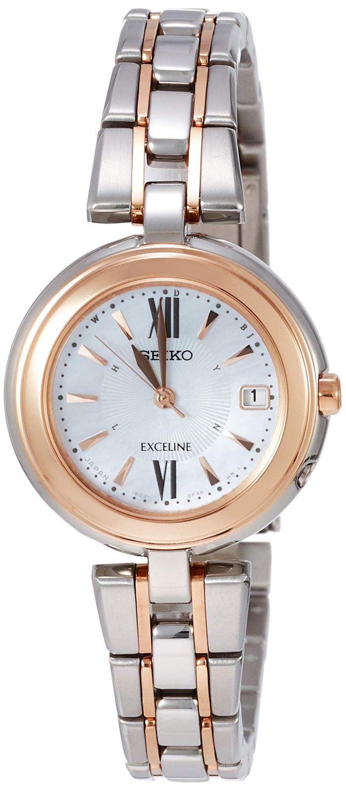 セイコーウォッチ 腕時計 エクセリーヌ ソーラー電波 チタンモデル 白蝶貝文字盤 SWCW134 レディース シルバー
