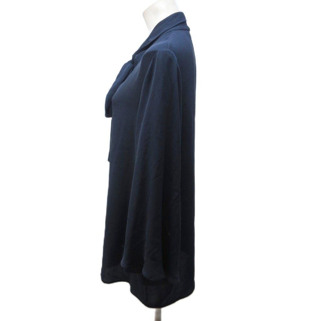 ヴァレンティノ ヴァレンチノ VALENTINO 最 ライン チュニック ブラウス シルク リボン ボウタイ フ スリーブ 長袖 40 約M 紺 ネイビー IBO83 1114