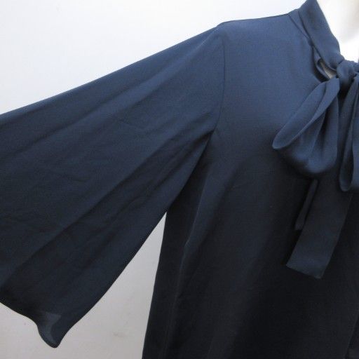  ヴァレンティノ ヴァレンチノ 最 ライン チュニック ブラウス シルク リボン ボウタイ フ スリーブ 長袖 40 約M 紺 ネイビー IBO 83 1114 長袖 シャツ ブラウス