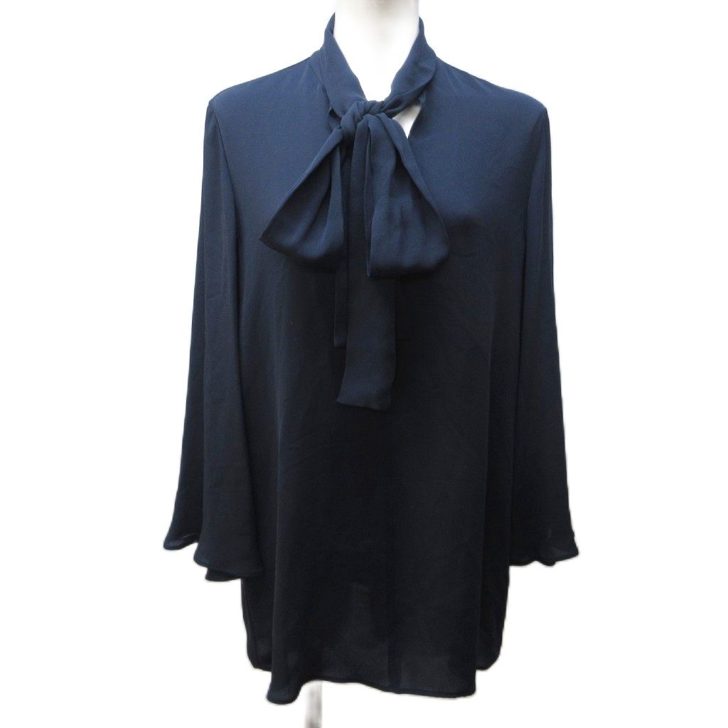 ヴァレンティノ ヴァレンチノ 最 ライン チュニック ブラウス シルク リボン ボウタイ フ スリーブ 長袖 40 約M 紺 ネイビー IBO 83 1114