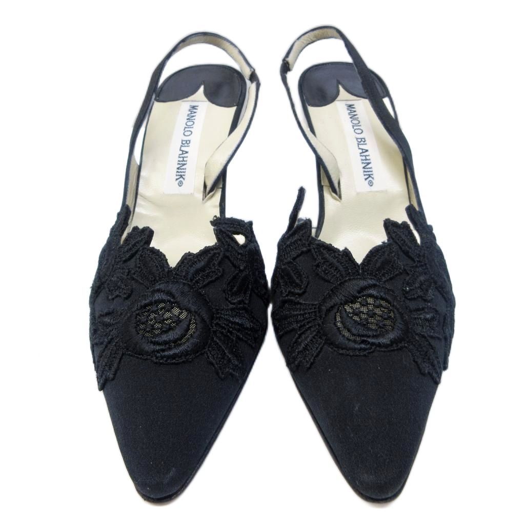 マノロブラニク MANOLO BLAHNIK ミュール レース 刺繍 バック