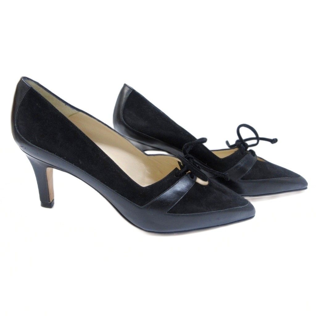 新品未使用✨MANOLOBLAHNIK ハイヒール　ブラック　レザー　パンプス マノロブラニク MANOLO BLAHNIK パンプス スエード 切替 レザー レース