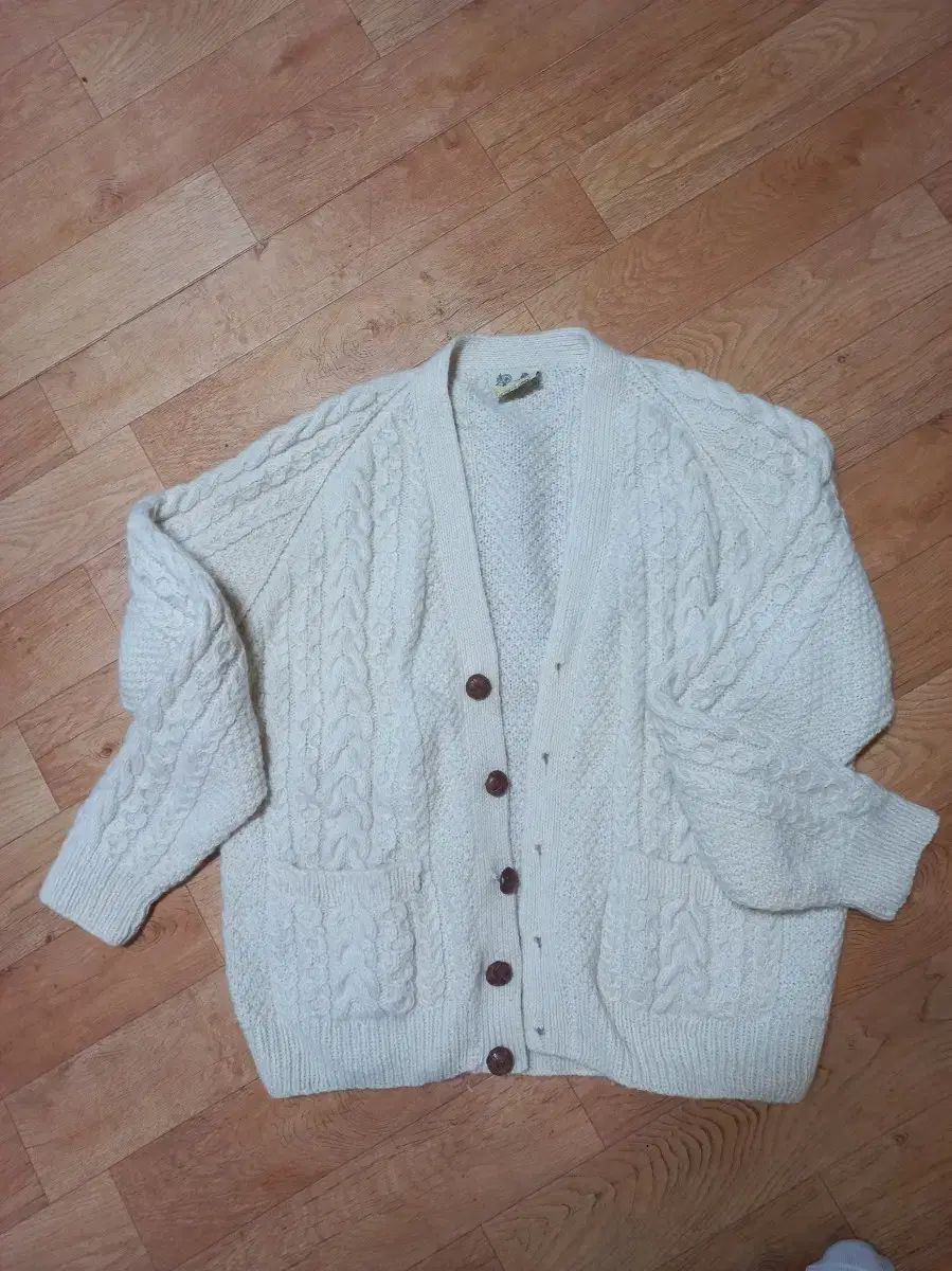 メイド ニュージーランド ウール アラン ケーブル カーディガン 100 105