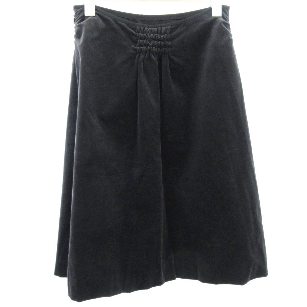 ドゥロワー Drawer ベルベット ロングスカート ギャザー 黒系 ブラック