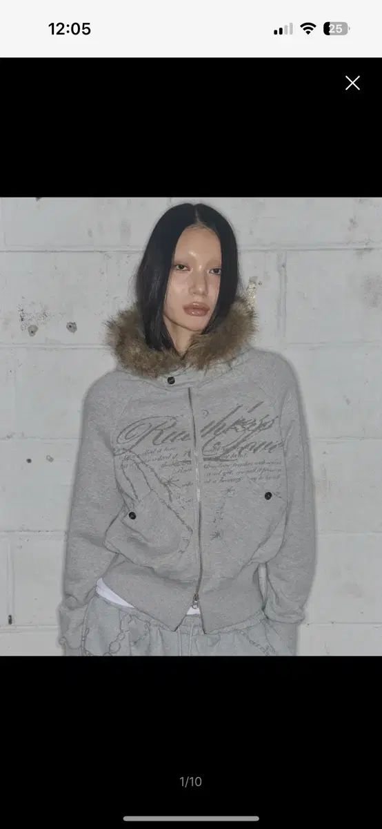 ファンシークラブ ルースリース ファー フーディー ジップアップ グレー