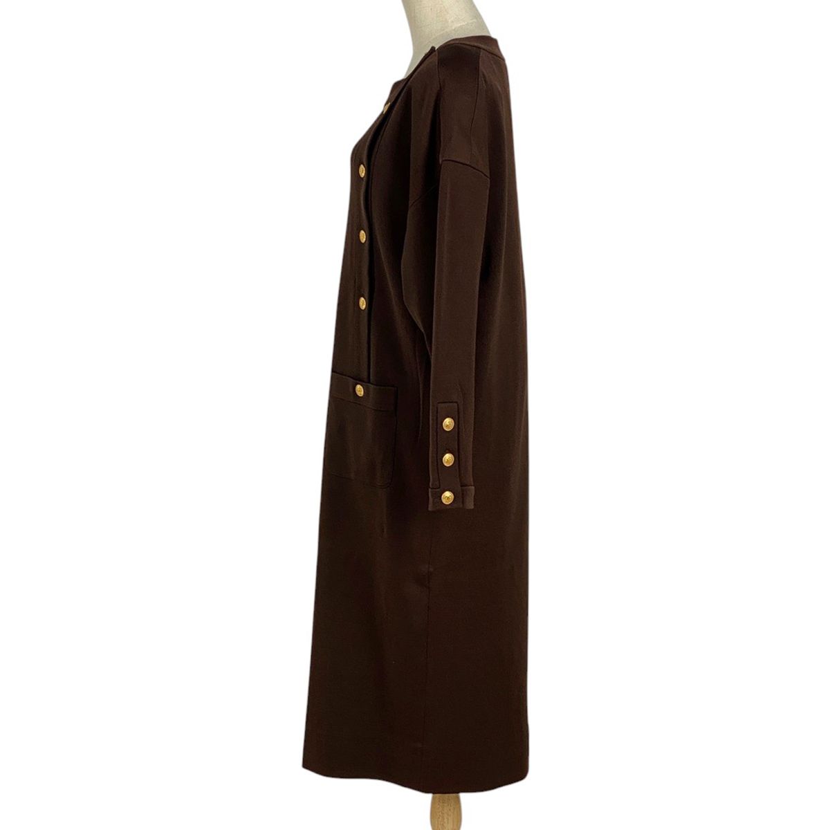 シャネル CHANEL ココマークボタン ワンピース 長袖 23154 ワンピース スカート アセテート シルク ナイロン ブラウン レディース