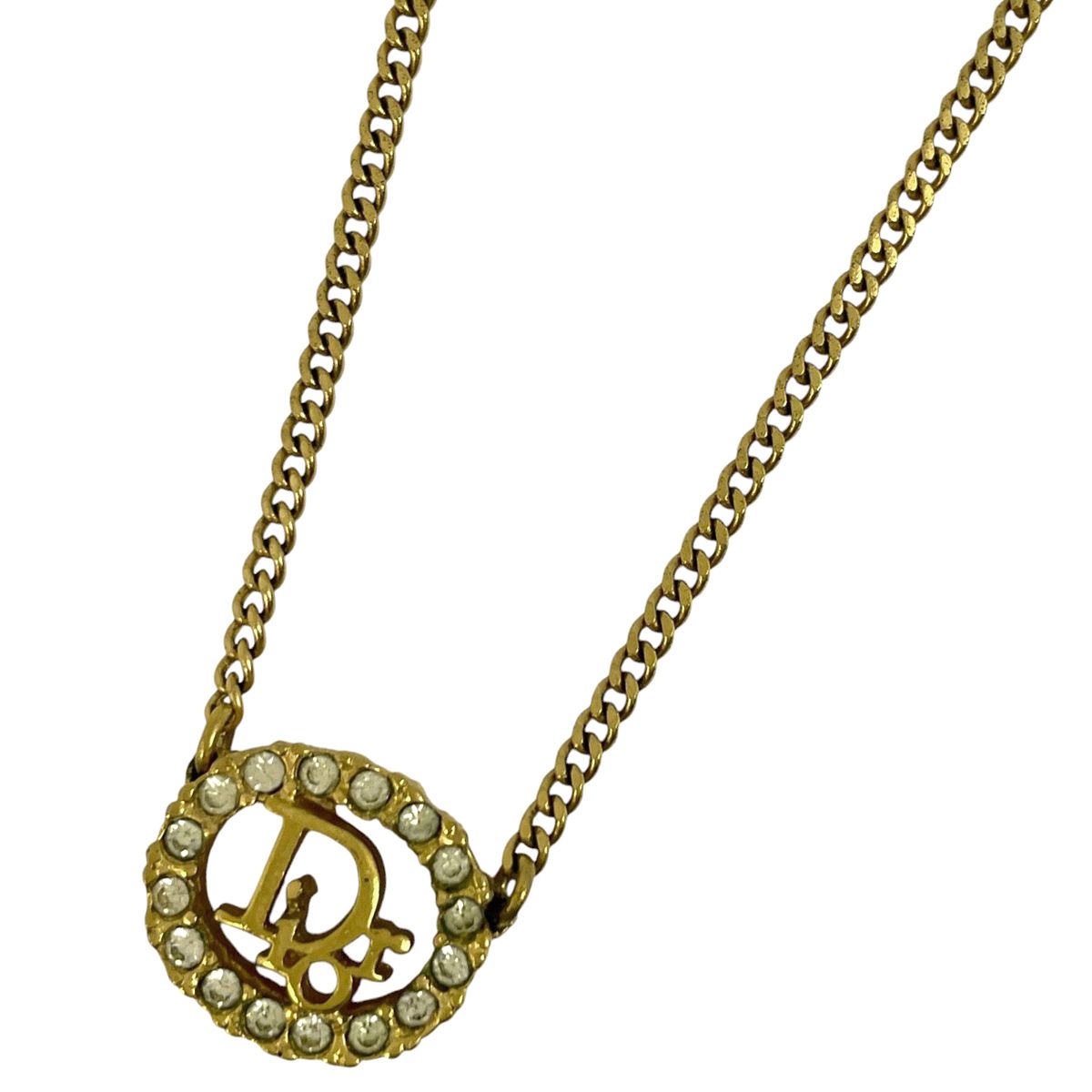 クリスチャンディオール ネックレス CDロゴ ラインストーン ゴールド