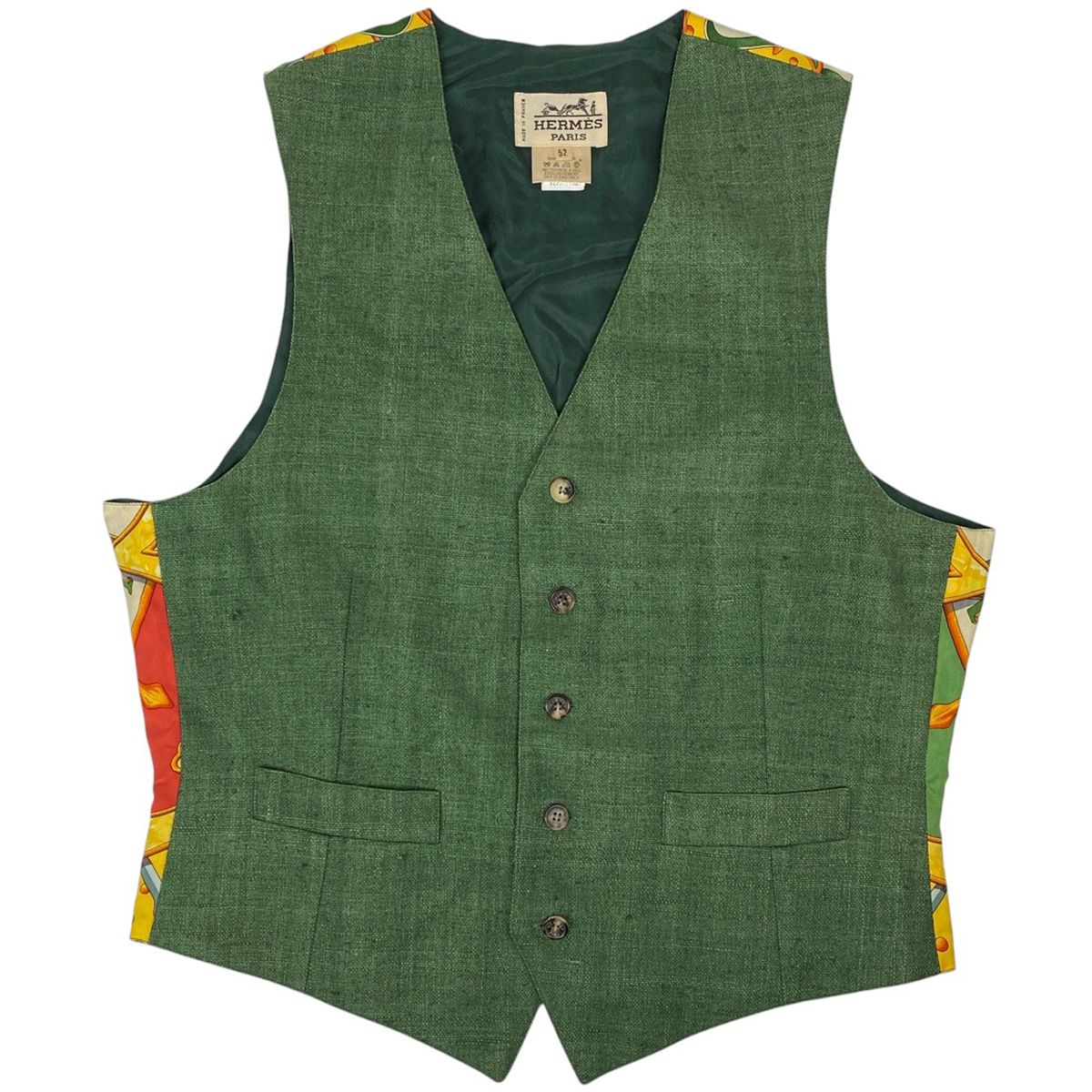 エルメス HERMES シルク ベスト ジレ CARPE DIEM トップス ベスト シルク グリーン マルチ メンズ