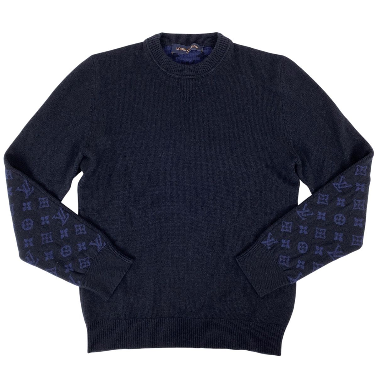 ルイ ヴィトン Louis Vuitton ハーフアンドハーフ モノグラム柄 セーター ニット クルーネック トップス セーター カシミヤ ウール ネイビー メンズ