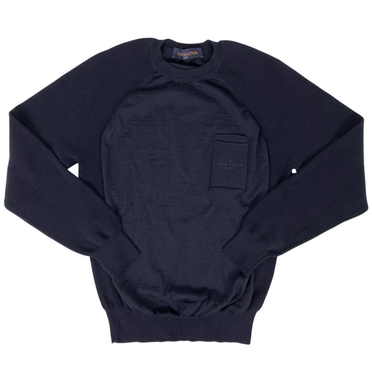 ルイ ヴィトン Louis Vuitton ステープルズ エディション ニット ロゴ クルーネック セーター トップス ニット ウール ネイビー メンズ